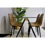 Comedor Rectangular Mesa Oh Metal Steel 140x80cm + 4 Sillas Lino Café