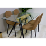 Comedor Rectangular Mesa Oh Metal Steel 140x80cm + 4 Sillas Lino Café