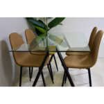 Comedor Rectangular Mesa Oh Metal Steel 140x80cm + 4 Sillas Lino Café