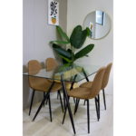 Comedor Rectangular Mesa Oh Metal Steel 140x80cm + 4 Sillas Lino Café