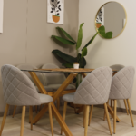 Comedor Rectangular XT Vidrio 140x80cm + 6 Sillas Lino Oak