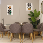 Comedor Rectangular XT Vidrio 140x80cm + 6 Sillas Lino Oak