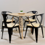 Comedor Redondo Eames Wood 100cm + 4 Sillas Tolix Pierre