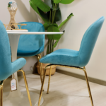 Comedor Redondo Tulip Blanco 100cm + 4 Sillas Berta Turquesa