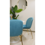 Comedor Redondo Tulip Blanco 100cm + 4 Sillas Berta Turquesa