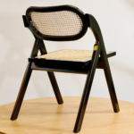 Pack de 2 Sillas de Comedor Plegables de Madera y Ratan Natural