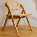 Pack de 2 Sillas de Comedor Plegables de Madera y Ratan Natural