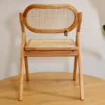 Pack de 2 Sillas de Comedor Plegables de Madera y Ratan Natural