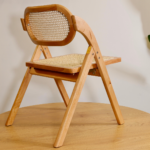 Pack de 2 Sillas de Comedor Plegables de Madera y Ratan Natural