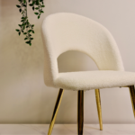 Set Comedor Rectangular de Cuarzo + 4 Sillas Eames Lana Bouclé Blanco