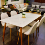 Set Comedor Rectangular de Cuarzo + 4 Sillas Eames Velvet