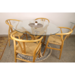 Set de Comedor Mesa Oferta Redonda 120cm Cubierta Vidrio + 4 Sillas Wishbone Natural