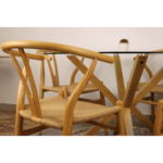 Set de Comedor Mesa Oferta Redonda 120cm Cubierta Vidrio + 4 Sillas Wishbone Natural