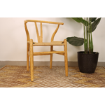 Set de Comedor Mesa Oferta Redonda 120cm Cubierta Vidrio + 4 Sillas Wishbone Natural