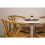 Set de Comedor Mesa Tulip Redonda 100cm Blanca + 4 Sillas Wishbone Natural