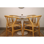 Set de Comedor Mesa Tulip Redonda 100cm Blanca + 4 Sillas Wishbone Natural